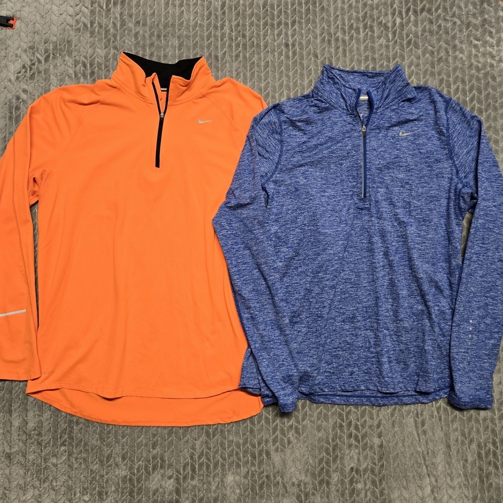 2 Nike Element ¼ Zip Running Shirt Pullover Men L Blue Safety Orange Stretch